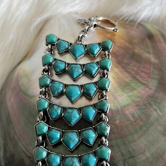 Lucky Brand turquoise and silver wide multitiered Cuff chain bracelet - Picture 5 of 12